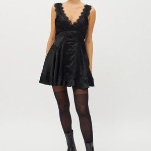 NWT Urban Outfitters Tiffany Satin Lace Mini Dress Black